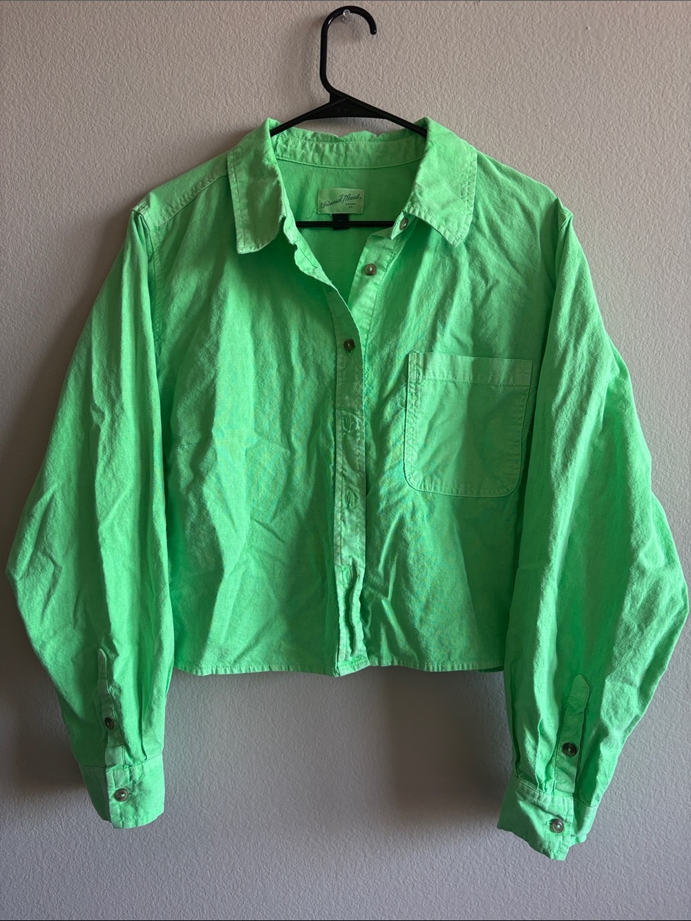 Universal Thread Collared Button-Down Shirt Neon Green Linen Cotton Boxy XXL